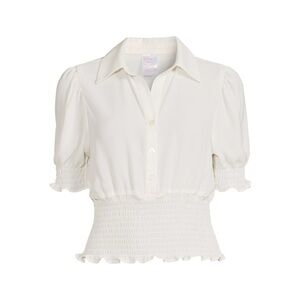 No Boundaries Juniors Smocked Waist Top with Short Sleeves